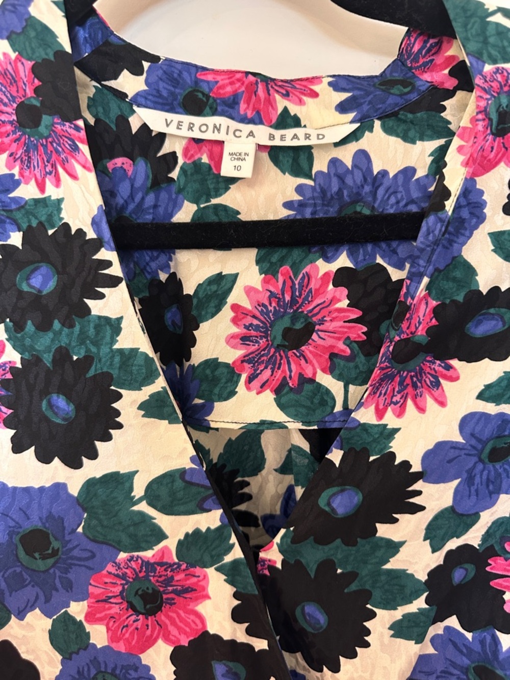 Veronica Beard Floral V-Neck Blouse in Cream, Pink, Blue & Green
